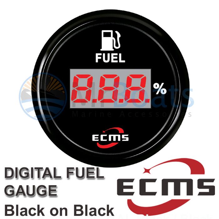 ECMS DIGITAL FUEL GAUGE ★ BLACK on BLACK ★ 2" 52MM BOAT TANK LEVEL